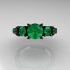 French 14K Black Gold Three Stone Emerald Wedding Ring Engagement Ring R182-14KBGEM-4