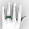 French 14K Black Gold Three Stone Emerald Wedding Ring Engagement Ring R182-14KBGEM-5