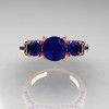 French 14K Rose Gold Three Stone Blue Sapphire Wedding Ring Engagement Ring R182-14KRGBSS-4