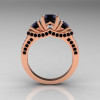 French 18K Rose Gold Three Stone Black Diamond Wedding Ring Engagement Ring R182-18KRGBDD-2