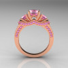 French 14K Rose Gold Three Stone Light Pink Sapphire Wedding Ring Engagement Ring R182-14KRGLPS-2