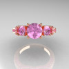 French 14K Rose Gold Three Stone Light Pink Sapphire Wedding Ring Engagement Ring R182-14KRGLPS-4
