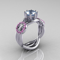 Modern Bridal 14K White Gold 1.0 CT Aquamarine Light Pink Sapphire Designer Ring R181-14KWGLPSAQ-1