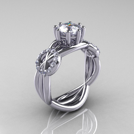 Modern Bridal 14K White Gold 1.0 CT White Sapphire Diamond Designer Ring R181-14KWGDWS-1
