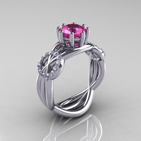 Modern Bridal 14K White Gold 1.0 CT Pink Sapphire Diamond Designer Ring R181-14KWGDPS-1