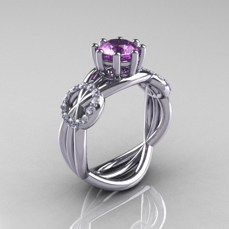Modern Bridal 10K White Gold 1.0 CT Lilac Amethyst Diamond Designer Ring R181-10KWGDLA-1