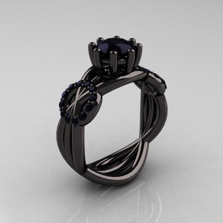 Modern Bridal 14K Black Gold 1.0 CT Black Diamond Designer Exclusive Ring R181-14KBGBDD-1