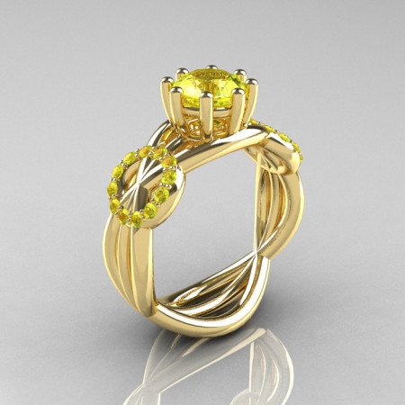 Modern Bridal 14K Yellow Gold 1.0 CT Yellow Sapphire Designer Ring R181-14KYGYSS-1
