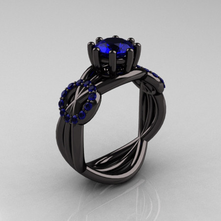 Modern Bridal 14K Black Gold 1.0 CT Blue Sapphire Designer Exclusive Ring R181-14KBGBSS-1
