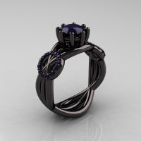 Modern Bridal 14K Black Gold 1.0 CT Dark Blue Sapphire Designer Exclusive Ring R181-14KBGDBSS-1