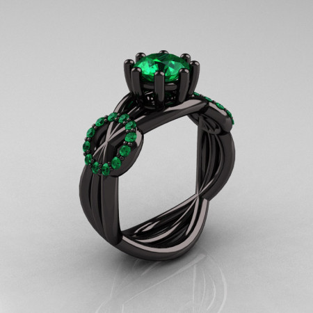 Modern Bridal 14K Black Gold 1.0 CT Emerald Designer Exclusive Ring R181-14KBGEMM-1