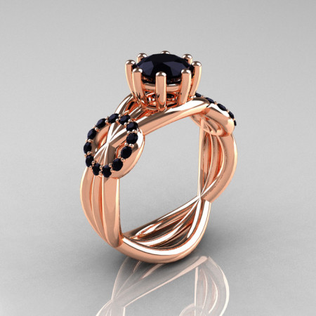Modern Bridal 14K Rose Gold 1.0 CT Black Diamond Designer Ring R181-14KRGBDD-1