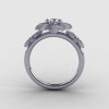 14K White Gold White Sapphire Diamond Flower Wedding Ring Engagement Ring NN107-14KWGDWS-2