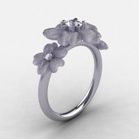 14K White Gold White Sapphire Diamond Flower Wedding Ring Engagement Ring NN107-14KWGDWS-1