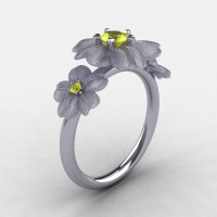 Natures Nouveau 14K White Gold Yellow Sapphire Flower Engagement Ring NN107S-14KWGYS-1