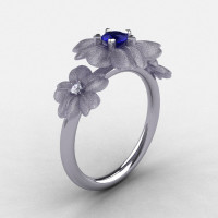 14K White Gold Blue Sapphire Diamond Flower Wedding Ring Engagement Ring NN107-14KWGDBS-1