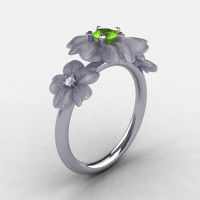 14K White Gold Peridot Diamond Flower Wedding Ring Engagement Ring NN107-14KWGDP-1