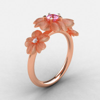 Natures Nouveau 14K Rose Gold Light Pink Sapphire Diamond Flower Engagement Ring NN107S-14KRGDLPS-1