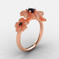14K Rose Gold Black Diamond Flower Wedding Ring Engagement Ring NN107-14KRGBDD-1