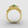 14K Yellow Gold Emerald Diamond Flower Wedding Ring Engagement Ring NN107-14KYGDEM-2