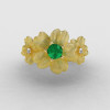 14K Yellow Gold Emerald Diamond Flower Wedding Ring Engagement Ring NN107-14KYGDEM-4