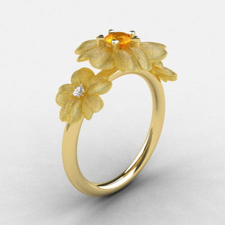14K Yellow Gold Citrine Diamond Flower Wedding Ring Engagement Ring NN107-14KYGDCI-1