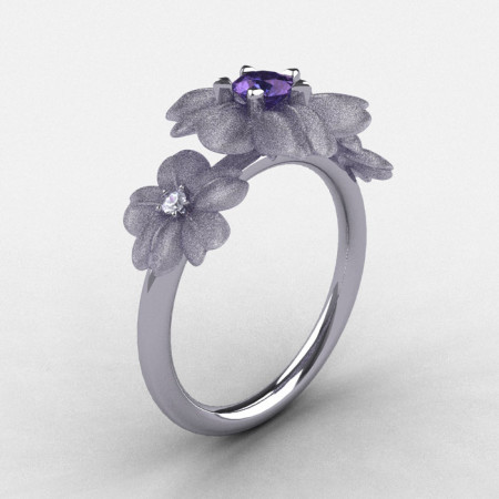 Natures Nouveau 950 Platinum Alexandrite Diamond Flower Engagement Ring NN107S-PLATDAL-1