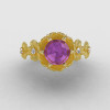 Natures Nouveau 14K Yellow Gold Lilac Amethyst Diamond Flower Engagement Ring NN109S-14KYGDLA-4