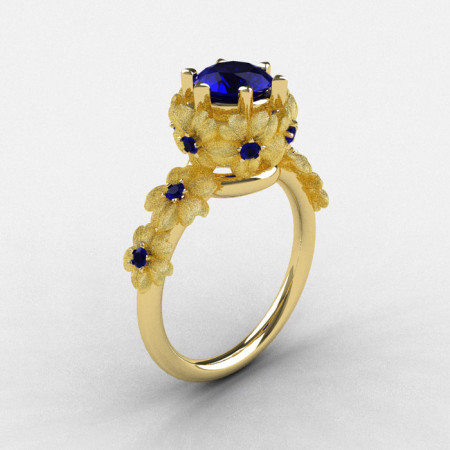 Natures Nouveau 18K Yellow Gold Blue Sapphire Flower Engagement Ring NN109S-18KYGBSS-1