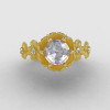14K Yellow Gold White Sapphire Diamond Flower Wedding Ring Engagement Ring NN109S-14KYGDWS-4