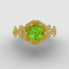 14K Yellow Gold Peridot Diamond Flower Wedding Ring Engagement Ring NN109S-14KYGDP-4
