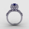 14K White Gold Blue Sapphire Diamond Flower Wedding Ring Engagement Ring NN109S-14KWGDBS-2