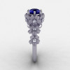 14K White Gold Blue Sapphire Diamond Flower Wedding Ring Engagement Ring NN109S-14KWGDBS-3