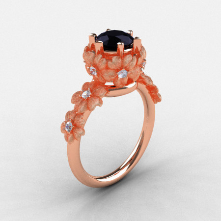 14K Rose Gold Black and White Diamond Flower Wedding Ring Engagement Ring NN109S-14KRGDBD-1