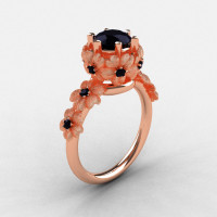 14K Rose Gold Black Diamond Flower Wedding Ring Engagement Ring NN109S-14KRGBDD-1