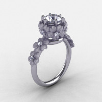 14K White Gold White Sapphire Diamond Flower Wedding Ring Engagement Ring NN109S-14KWGDWS-1