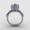 14K White Gold White Sapphire Diamond Flower Wedding Ring Engagement Ring NN109S-14KWGDWS-2