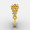 14K Yellow Gold White Sapphire Diamond Flower Wedding Ring Engagement Ring NN109S-14KYGDWS-3