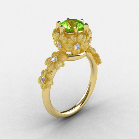 14K Yellow Gold Peridot Diamond Flower Wedding Ring Engagement Ring NN109S-14KYGDP-1