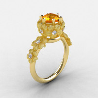 14K Yellow Gold Citrine Diamond Flower Wedding Ring Engagement Ring NN109S-14KYGDCI-1