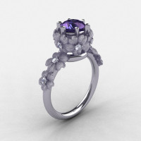 14K White Gold Alexandrite Diamond Flower Wedding Ring Engagement Ring NN109S-14KWGDAL-1