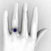 14K White Gold Blue Sapphire Diamond Flower Wedding Ring Engagement Ring NN109S-14KWGDBS-5