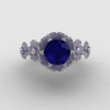 Natures Nouveau 950 Platinum Blue Sapphire Diamond Flower Engagement Ring NN109S-950PLATDBS-4