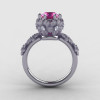 Natures Nouveau 14K White Gold Pink Sapphire Diamond Flower Engagement Ring NN109S-14KWGDPS-2