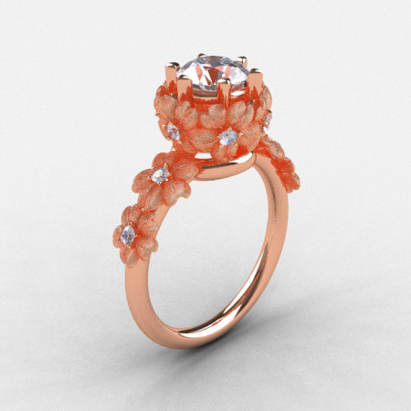 14K Rose Gold Cubic Zirconia Diamond Flower Wedding Ring Engagement Ring NN109S-14KRGDCZ-1