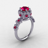 14K White Gold Ruby Flower Wedding Ring Engagement Ring NN109S-14KWGRR-1