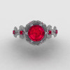 14K White Gold Ruby Flower Wedding Ring Engagement Ring NN109S-14KWGRR-4