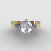 Modern 14K Two Tone Gold 1.0 CT White Sapphire Solitaire Engagement Ring Wedding Band Bridal Set R186S-14KTT2WYGWS-4
