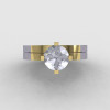 Modern 10K Two Tone Gold 1.0 CT White Sapphire Solitaire Engagement Ring Wedding Band Bridal Set R186S-10KTT3WYGWS-4