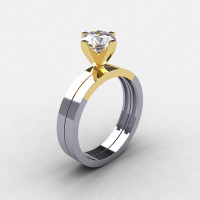 Modern 10K Two Tone Gold 1.0 CT White Sapphire Solitaire Engagement Ring Wedding Band Bridal Set R186S-10KTT3WYGWS-1